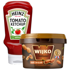 Wijko satésaus of Heinz ketchup,
50% of zero